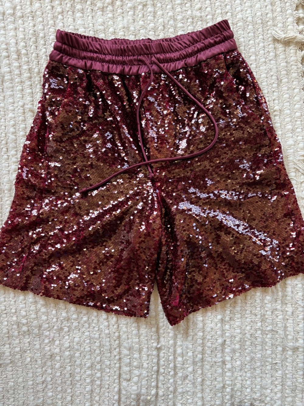 Zara Sequin Drawstring Women’s Shorts in Burgundy